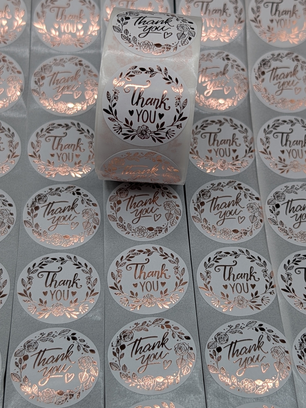 500 Count Rose Gold Thank You Stickers Wedding Shipping Round Party Seal 1 Roll